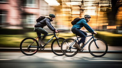 街中を自転車・ロードバイクで走る人・サイクリング・サイクリスト
