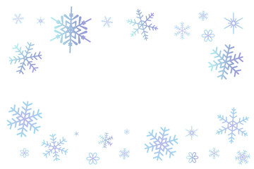 Fototapeta na wymiar 青色のグラデーションの雪の結晶のフレームイラスト　背景イラスト　ベクター素材　snow crystal　snowflake