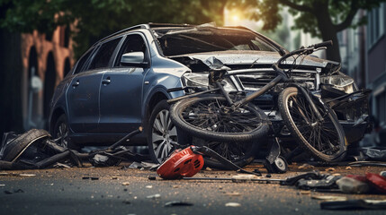 A Car Collision with a Bicycle, Depicting an Accident Scene Emphasizing the Importance of Caution