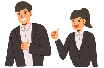 business man and woman thumbs up or approved