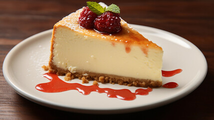 A Cheesecake with a Perfect Slice Removed, A Delectable Dessert Temptation on a Clean White Plate