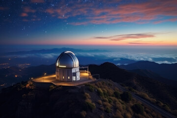 Fototapeta na wymiar Captivating Aerial Glimpse: Majestic Observatory on Mountain Summit, Unveiling Celestial Wonders and Inspiring Scientific Exploration