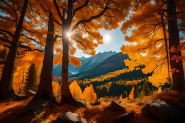 sunset in the mountains ,Sunny autumn day at beautiful mountain