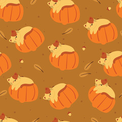 autumn seamless pattern with cartoon pumpkin and cat. cute fall autumn wallpaper for holiday theme, gift wrap paper