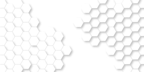 Seamless white pattern with hexagons. abstract white and gray shade technology wallpaper. wall with textured hexagons. the diamonds on the wall. white wall. 3D Futuristic abstract honeycomb mosaic.