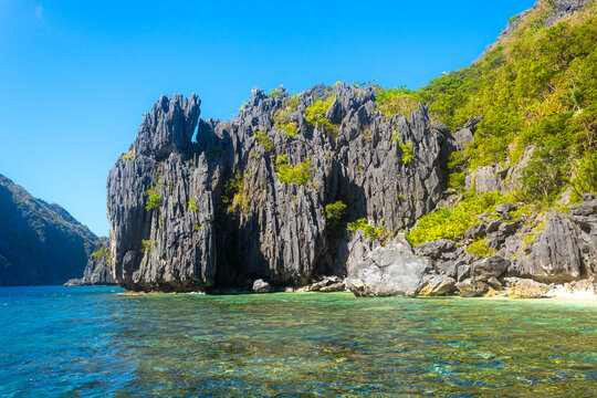 Beach landscape in Palawan island, Philippines. Seven Commando Beach.