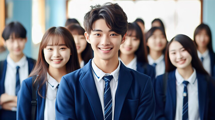 Obraz premium 高校生・中学生の仲間・友達・クラスメイト・同級生（さわやかな笑顔のアジア人） 