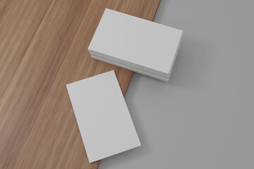 3d rendering of blank white business card with wooden texture floor