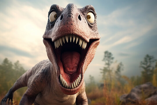 Potrait Of Funny Dinosaur In Nature