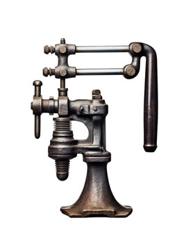 An antique sewing machine on a clean white background