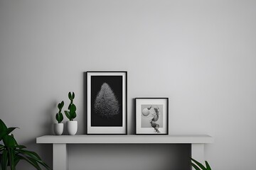 Poster frame mockup in dark concrete living room interior, 3D rendering. Generative AI 