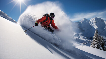 A Snowboarder Gliding Through Snowy Mountains, Embracing the Thrill of Alpine Adventure