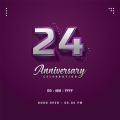 24th anniversary party invitation 3d banner on purple background