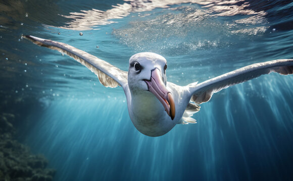 Majestic Gray Albatross in Water, Close up of Gray Albatross Swimming	