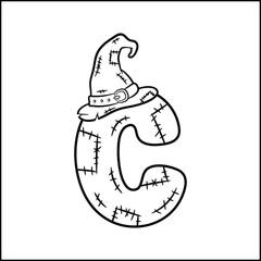 Halloween English Alphabet letter C witch sketch theme drawing for coloring