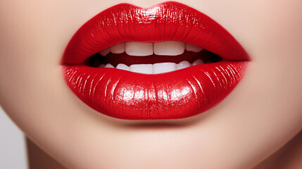 Obraz premium A Close-Up of a Woman's Lips Adorned with Bold Red Lipstick, Exuding Timeless Glamour
