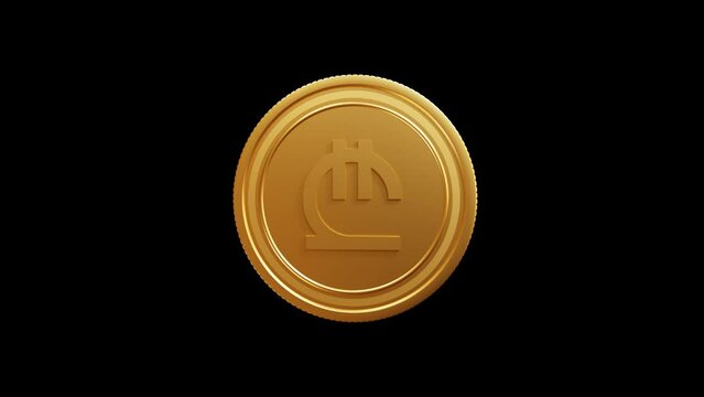 Georgian Lari Gold Coin 3D on Transparent Background, Alpha Channel.