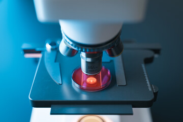 Background of close-up microscope of biotechnology research concept, 3d rendering