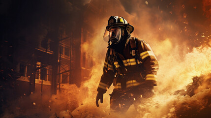 Courageous Firefighter Heroically Battling a Blaze Inside a Raging Inferno