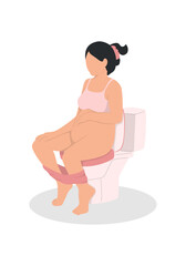 Pregnant woman sitting on the toilet