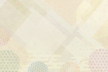 四角いデザインの日本紙　伝統の藁入り土佐和紙　ベージュカラーのテクスチャ素材 - obrazy, fototapety, plakaty