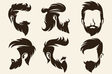 Set of Vector vintage hairstyle barber shop logo for your design