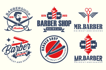 Set of vintage barber shop logo, labels, badges and design element.