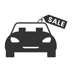 Vector illustration of car for sale icon in dark color and transparent background(png).