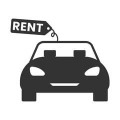 Vector illustration of rental car icon in dark color and transparent background(png).
