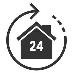 Vector illustration of 24 hour house icon in dark color and transparent background(png).