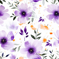 Watercolor Paint Nature Flower Pattern Seamless  Background
