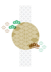 Abstract art background with Japanese traditional icon and pattern vector. Geometric texture with bonsai tree element in Chinese style. Circle object banner illustration.