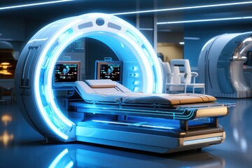 Obraz premium advanced MRI or CT scan medical diagnosis machine at hospital. Generative AI.
