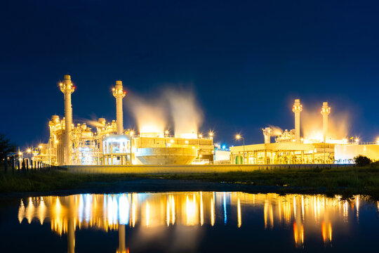 Power plant with natural gas at night