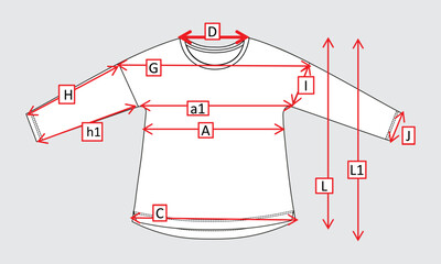 Long sleeve t shirt with measurement details vector illustration