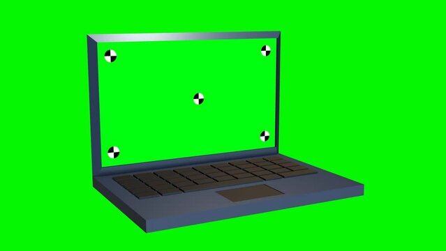 Animated 3d laptop and tracking sign on screen