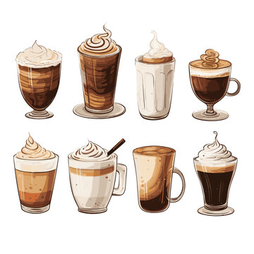 Set of coffees sketch style