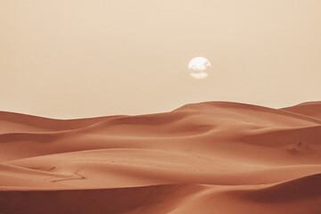 Sand texture during sunrise, Sahara Desert Merzouga, Morocco landscape oriented