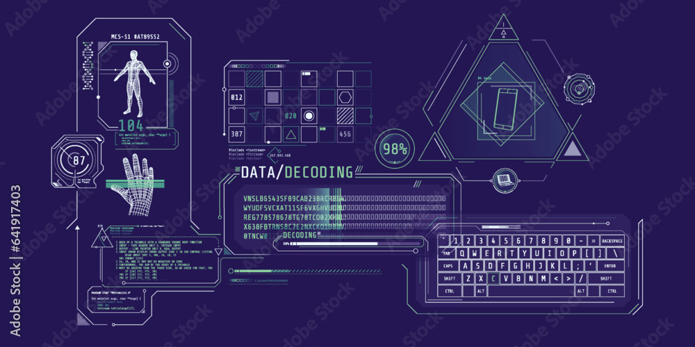 Poster futuristic hud interface for entering and decoding personal data.