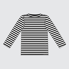 Long Sleeve T shirt With Navy blue Stripe Body Fashion flat sketch vector illustration template 