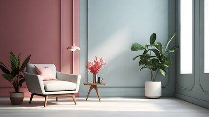 Minimalist interior design room with armchair in front of wall, AI Generative