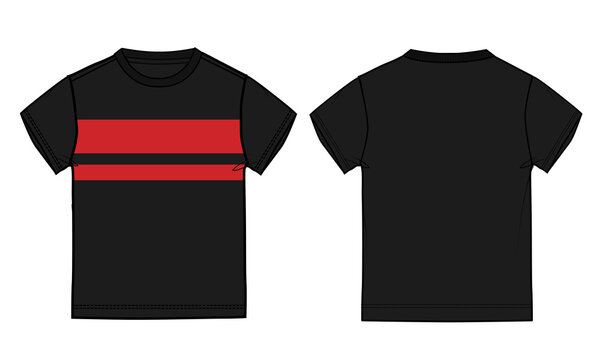 Short sleeve black Color t shirt with chest red stripes vector illustration template for baby boys