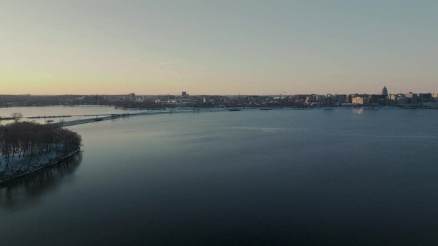 sunset over city