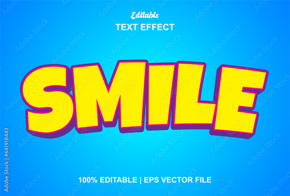 Poster smile text effect with yellow graphic style and editable.