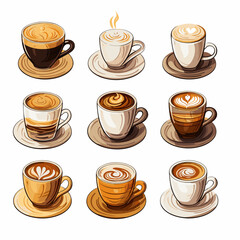 Set of coffees sketch style