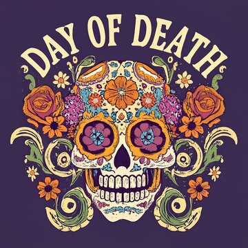 Skull with flowers traditional mexican day of death concept illustration