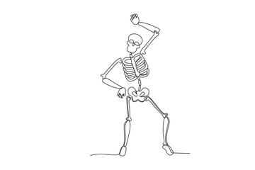 A human skeleton posing funny. Human skeleton one-line drawing