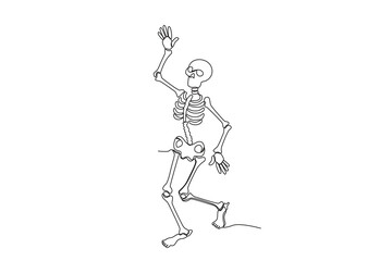 A terrifying human skeleton walking. Human skeleton one-line drawing