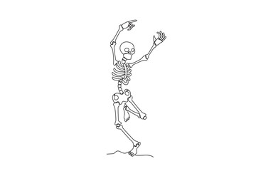 A human skeleton danced with pleasure. Human skeleton one-line drawing