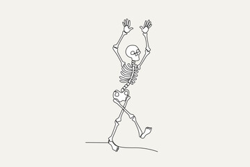 Colored illustration of a terrifying walking human skeleton. Human skeleton one-line drawing
